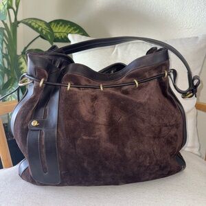 Vintage Bally Nubuck Large Hobo Bucket Bag Chocolate Brown Suede Leather Purse